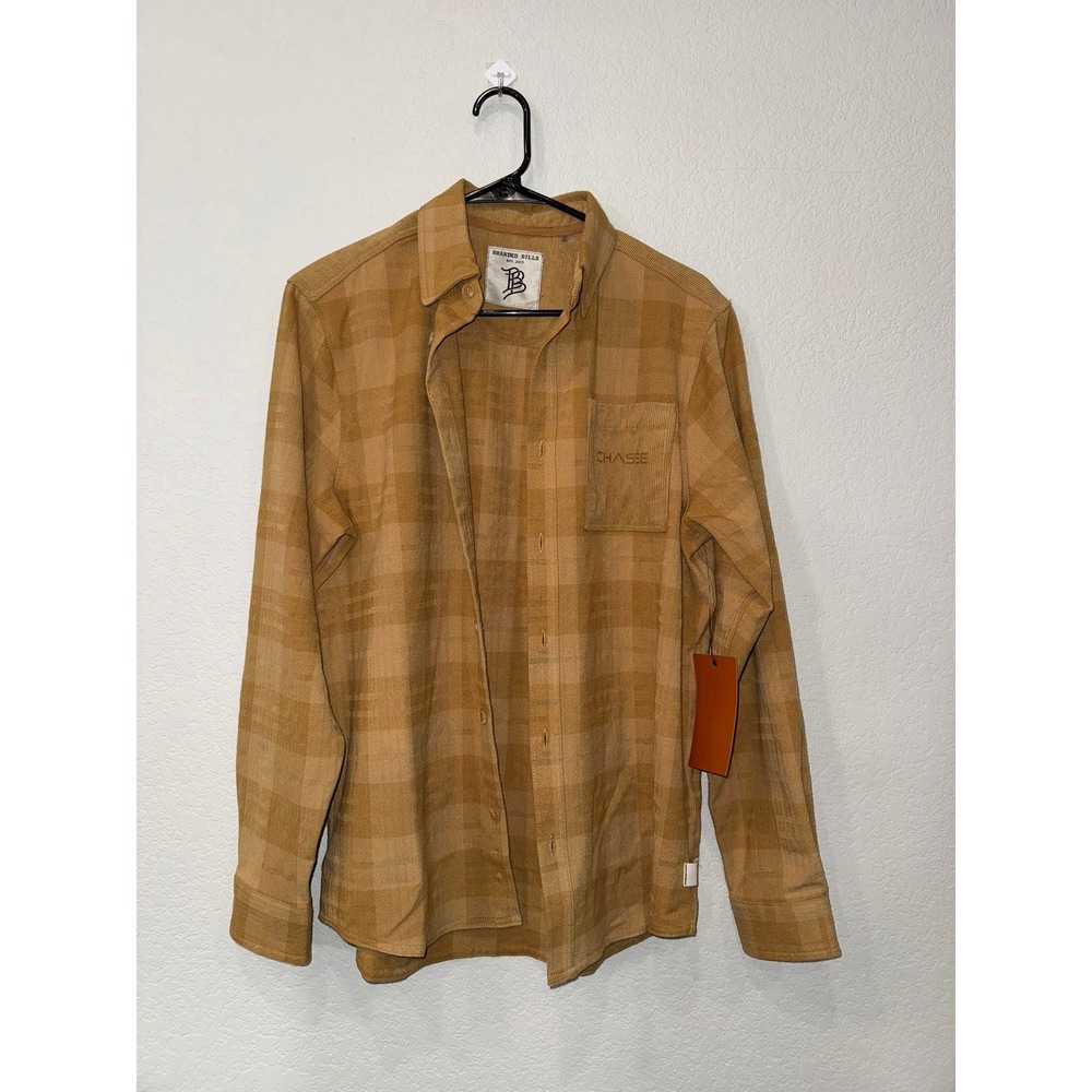 Branded Bills Mens Plaid Button Down Shirt Tan Brown Chasse Corduroy Pocket NWT